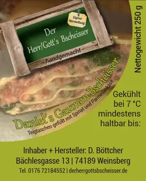Verpackungsetikett von Daniel’s Gaumenbscheisser, 250 g