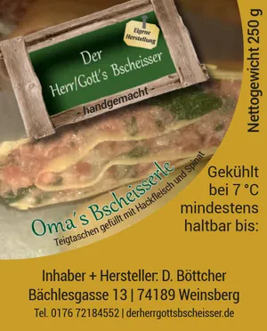 Verpackungsetikett von Oma’s Bscheisserle, 250 g